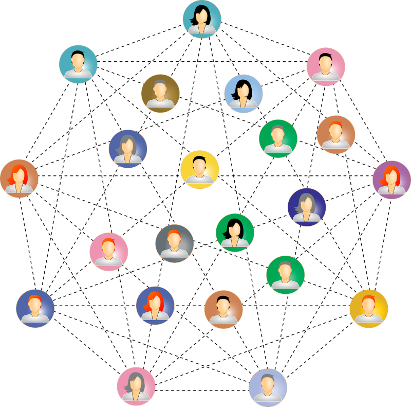 A network of interconnected circles, each containing a faceless avatar with varying hair colors and styles, connected by thin lines on a white background, symbolizes the collaborative spirit at the heart of Vocational Training in 2024.